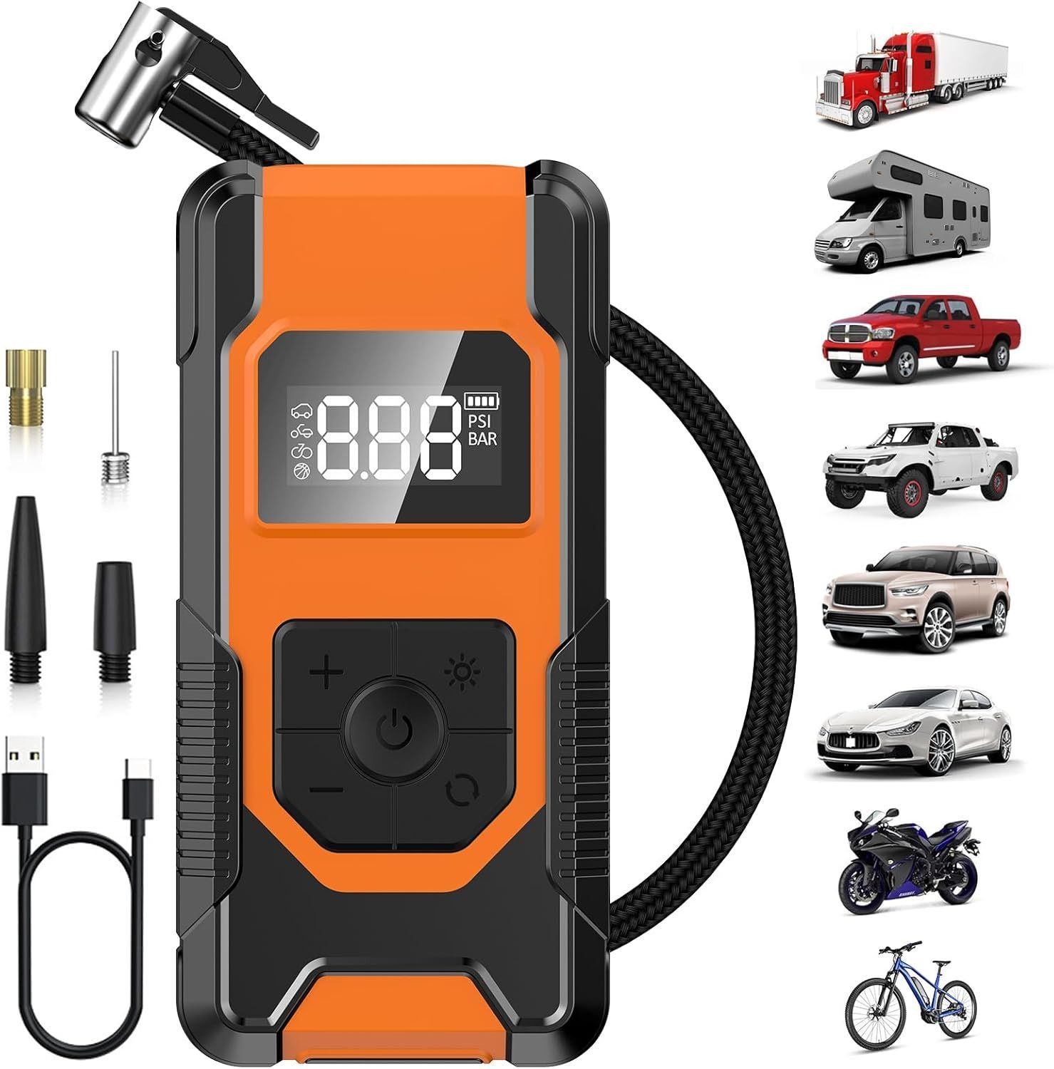 Hefoo Home Portable Tire Inflator Air Compressor 160PSI Cordless - Orange
