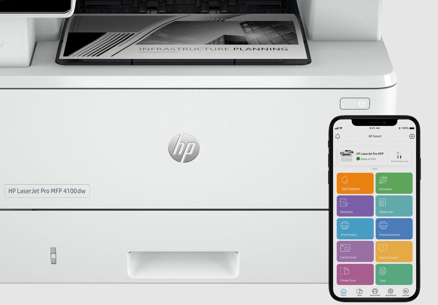 Refurbished HP LaserJet Pro MFP 4101fdw Wireless Printer with Fax - Reebelo US
