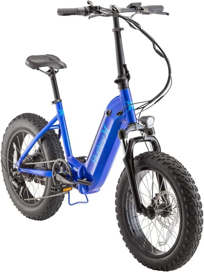 Hurley Bikes Stowaway Multi-Speed Folding E-Bike - Blue