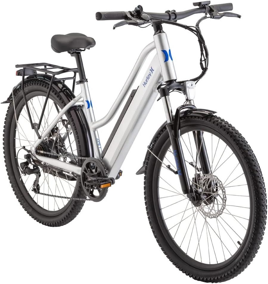 Hurley J-Bay E Electric E-Bike with 7 Speed and Disc Brakes - Silver