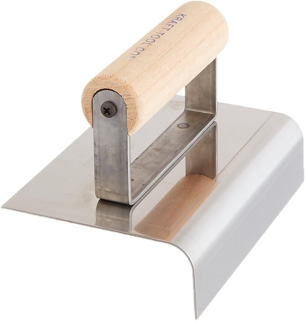 Kraft Tool CF146 Radius Outside Curb and Sidewalk Tool with Wood Handle - Stainless Steel