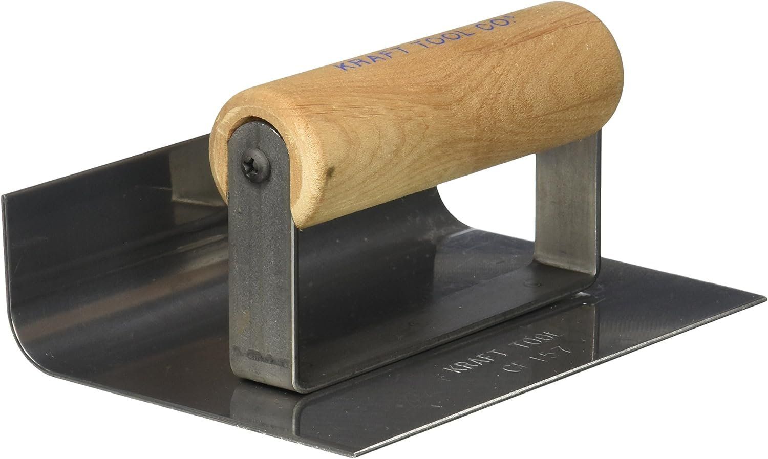 Kraft Tool CF157 1/2" Radius Inside Curb and Sidewalk Tool with Wood Handle - Stainless Steel