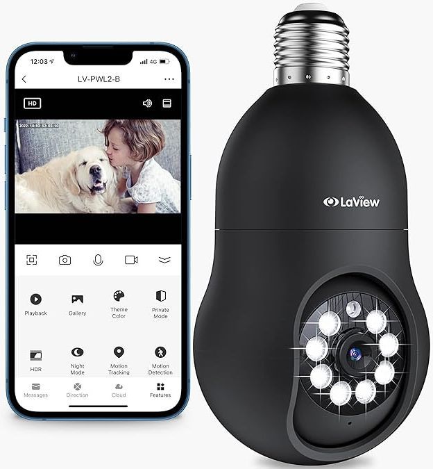 LaView Wireless Bulb Security Camera 360° LV-PWL2 - Black