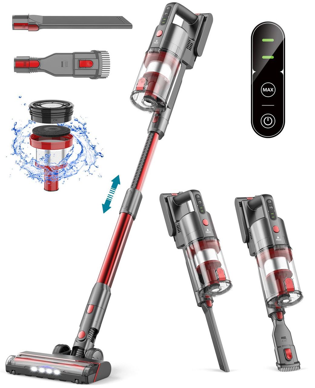 Ljuren 7-in-1 Stick Vacuum 2 Suction Cordless Vacuum Cleaner - Red