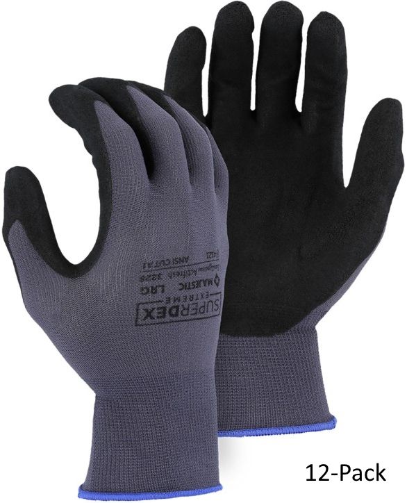 Majestic SuperDex Micro Foam Nitrile Palm Coated Glove on Nylon Shell (M) (12-Pack) - Gray/Black