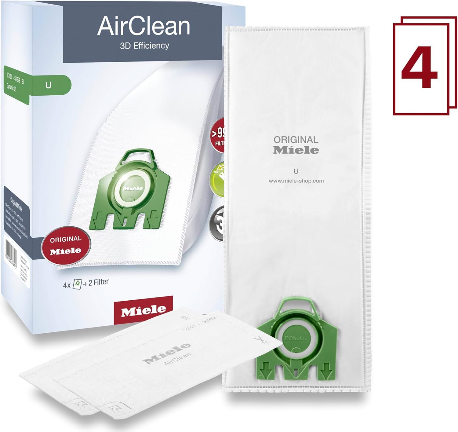 Refurbished Miele AirClean 3D Efficiency U Vacuum Cleaner Bags (Pack of 4) - Reebelo US