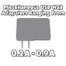 Miscellaneous & Mixed Wall Charger USB Adapter (0.2A to 0.9A Output) - Multicolor