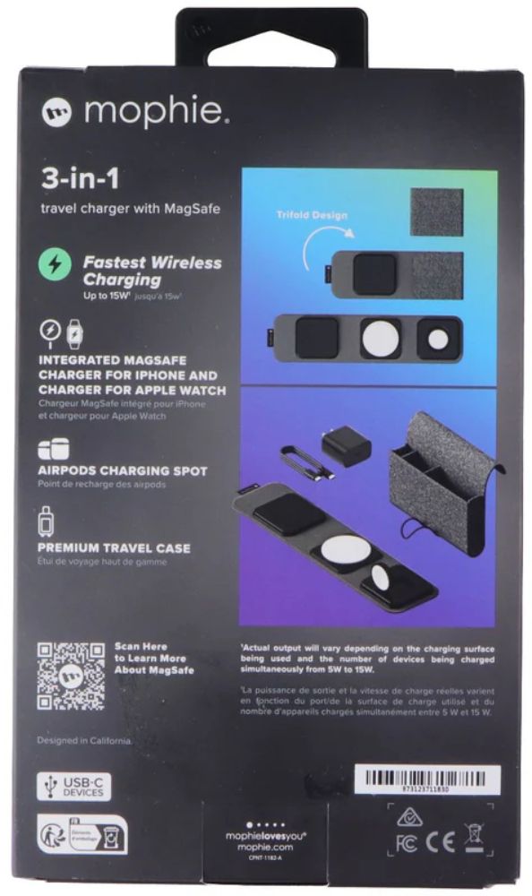 Mophie Tri-Fold 3-in-1 Travel Charger Pad with MagSafe for Apple (Gen 1) - Reebelo US