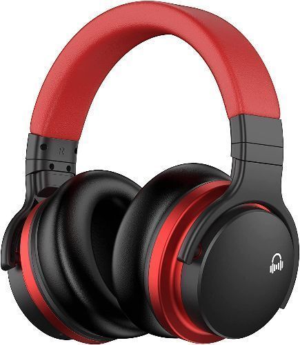 Movssou E7 Active Noise Cancelling Wireless Over-Ear Headphones - Black/Red