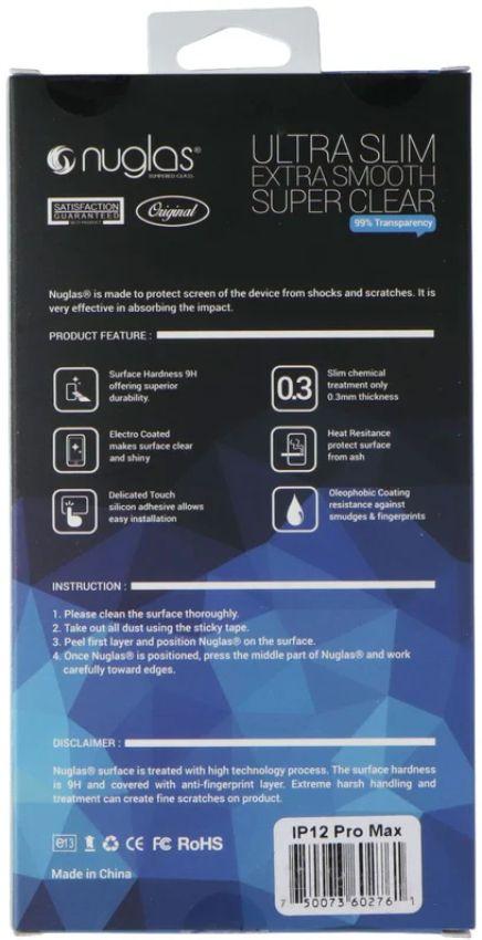 Nuglas Crystal Clear Tempered Glass Screen Protector for iPhone 12 Pro Max  - Reebelo US