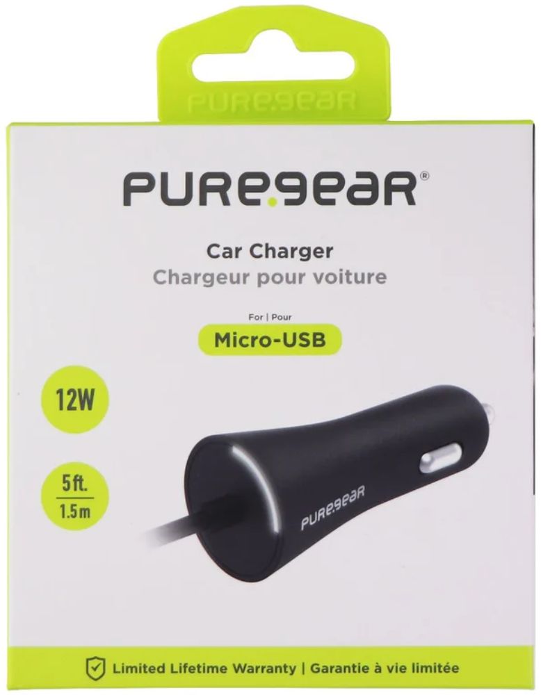PureGear 12W Corded Micro-USB Car Charger (5.ft) (62804PG) - Reebelo US
