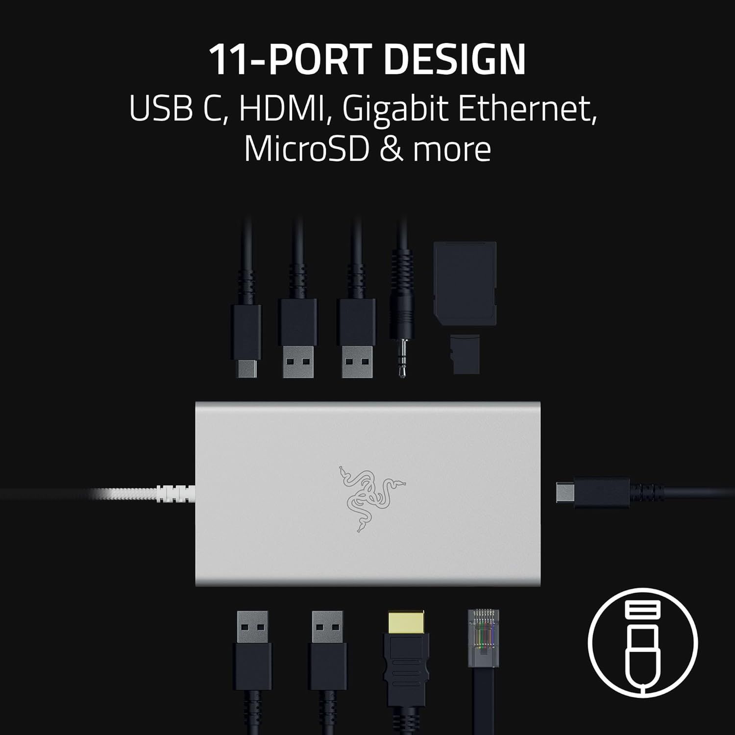 Refurbished Razer USB-C Dock 11 Port Docking Station for Laptops - Reebelo US