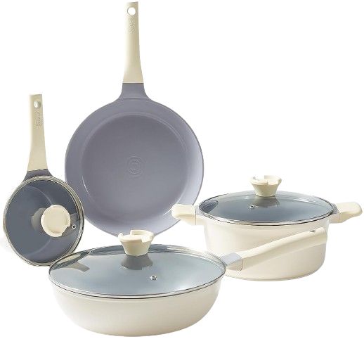 Redchef Ceramic Pots and Pans Set Non Stick Cookware Set 7-Piece - Cream