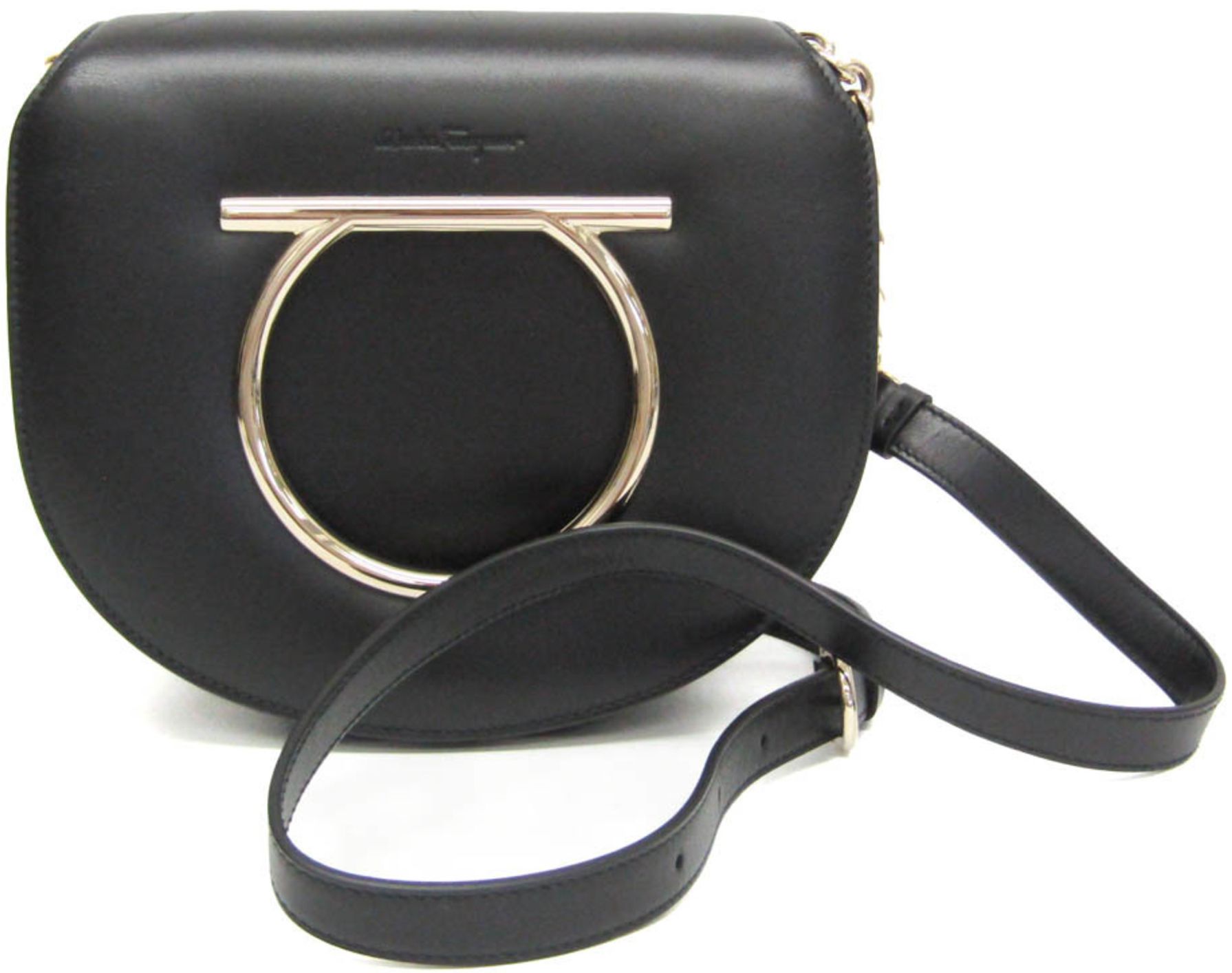 Salvatore Ferragamo Gancini Leather Handbag Shoulder Bag - Leather - Black