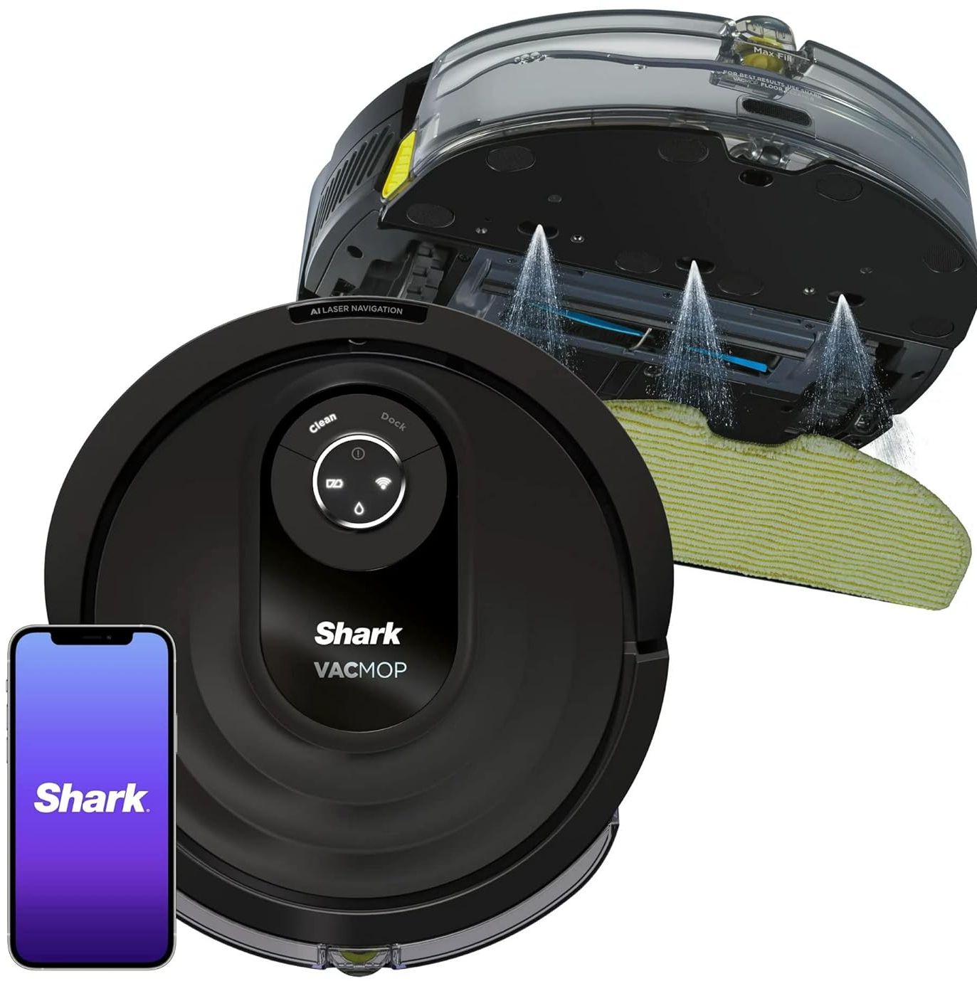 Shark RV2001WD AI Robot VACMOP Pro Wi-Fi Vacuum & Mop with LIDAR Navigation - Black