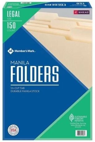 Smead Manila File Folder 1/3-Cut Tab Legal Size (150 Per Box) - Tan