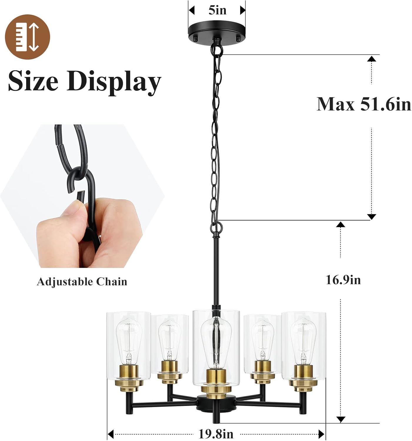 Refurbished Sucolite 5-Light Chandelier with Clear Glass Shades 3358-P5 - Reebelo US