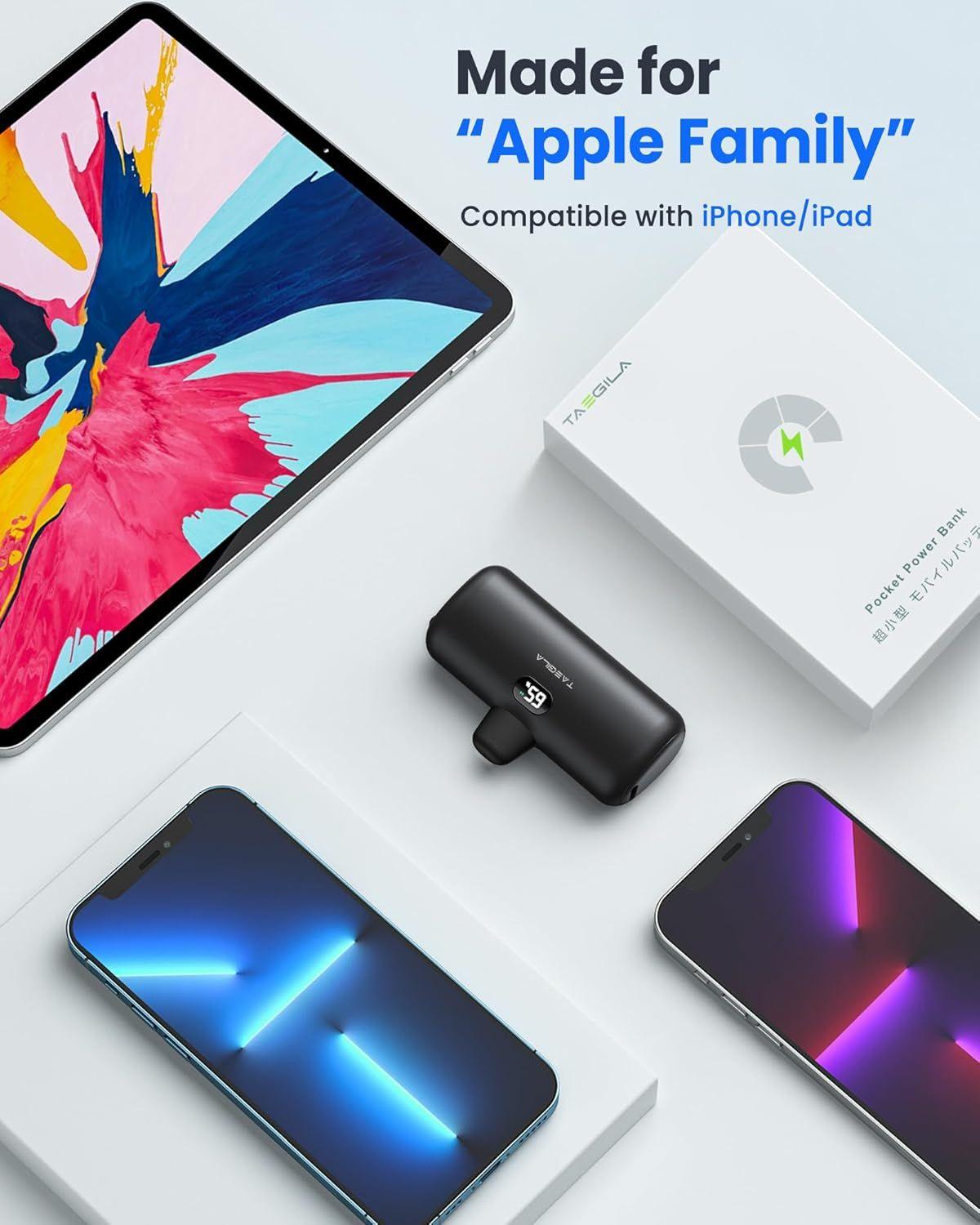 Refurbished Taegila Small Portable Charger for iPhone 5000mAh with Built in Cable - Reebelo US