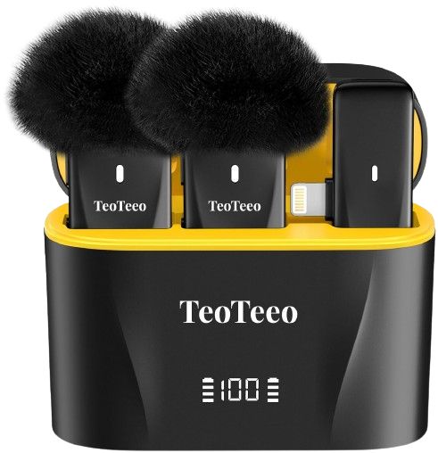 TeoTeeo Wireless Lavalier Microphone with Charging Case 2-Piece