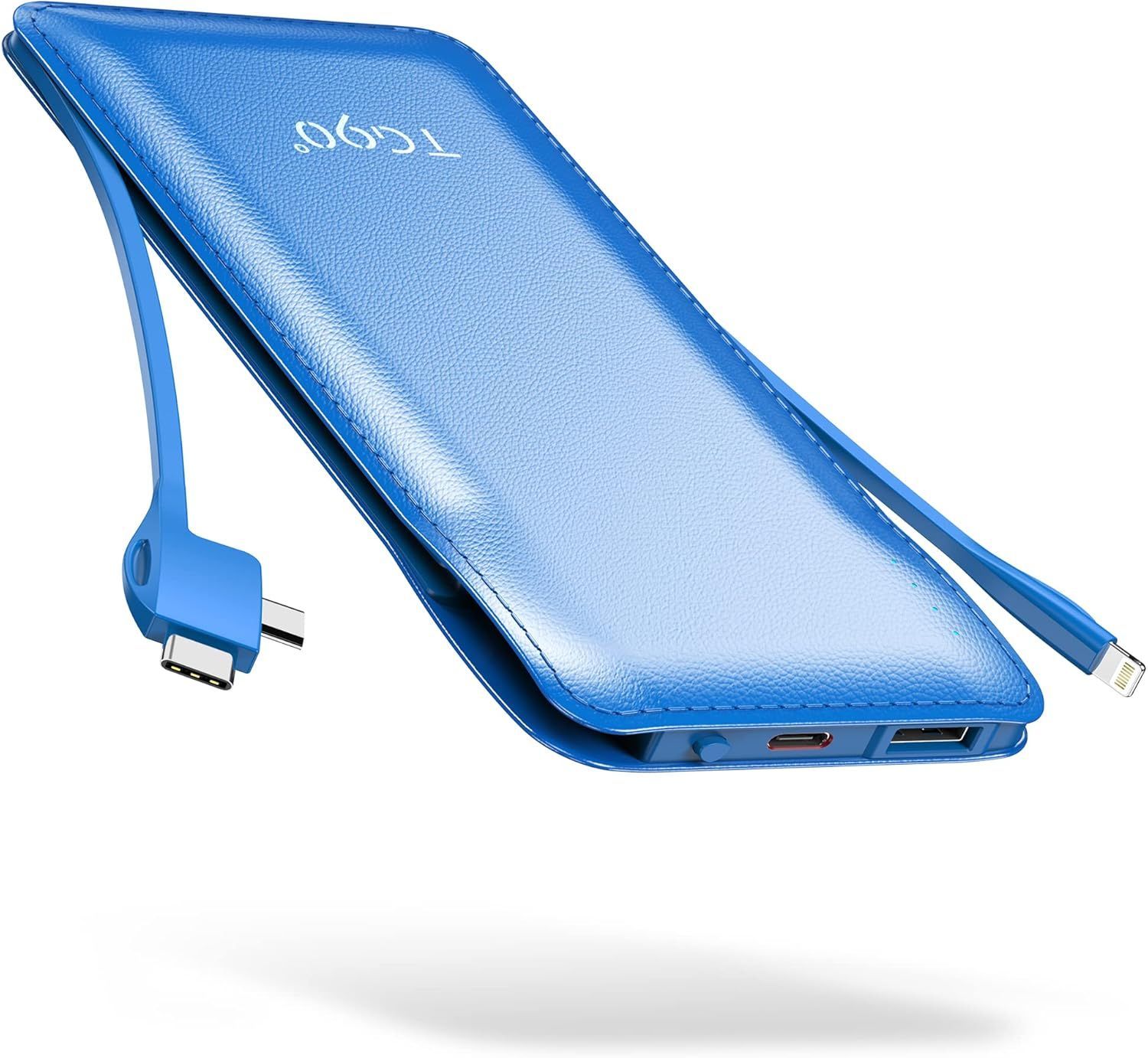 TG90° 10000mah Portable Charger Power Bank with Built-in Cables - Blue