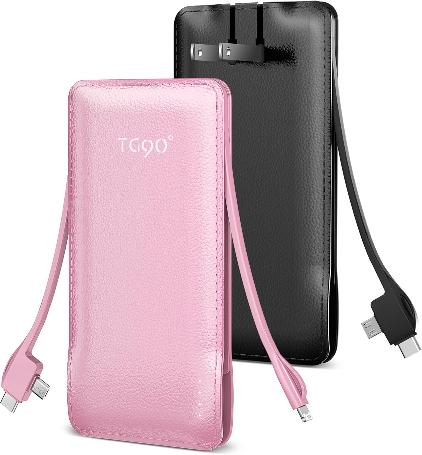 TG90° A-Z53 10000mAh Power Bank with Built-in AC Wall Plug and Cables (2-Pack) - Black & Pink