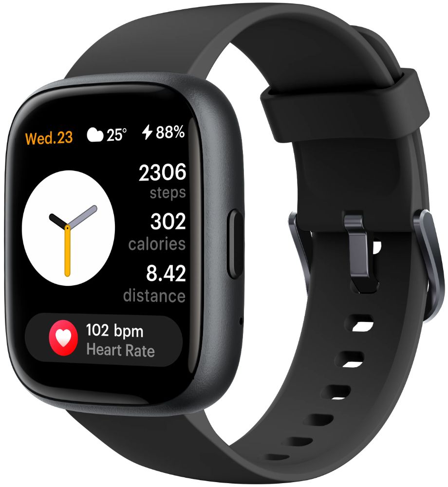 TOOBUR IDW26 Smartwatch - 46mm - Black Plastic Case with Black Silicone Silicone Band