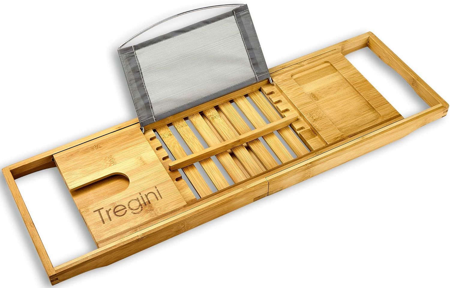 Tregini Luxury Bathtub Adjustable Bamboo Wood Tray Caddy - Brown