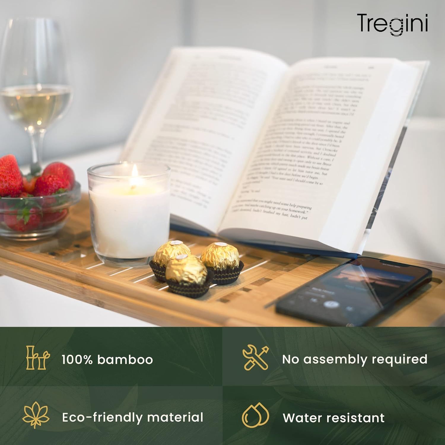 Refurbished Tregini Luxury Bathtub Adjustable Bamboo Wood Tray Caddy - Reebelo US
