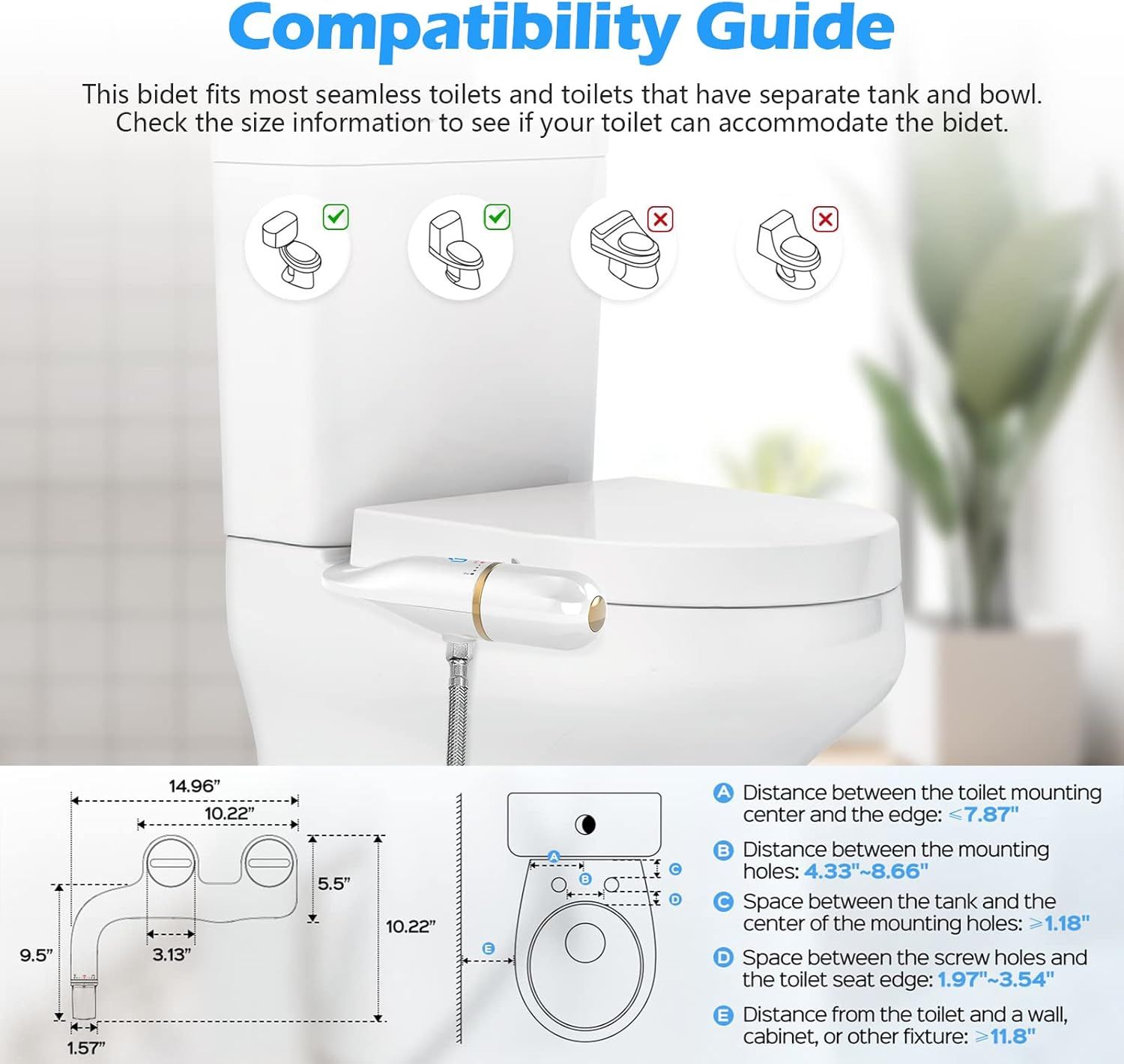 Refurbished Uncahome Bidet Toilet Seat Attachment Non-Electric Dual Nozzle - Reebelo US