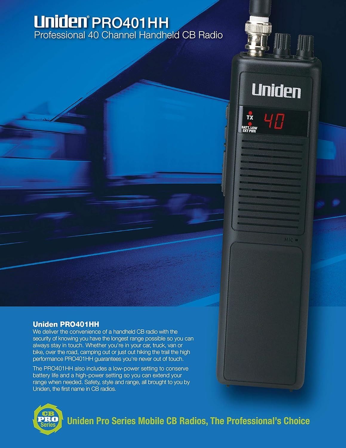 Refurbished Uniden PRO401HH Professional Series 40 Channel Handheld CB Radio - Reebelo US