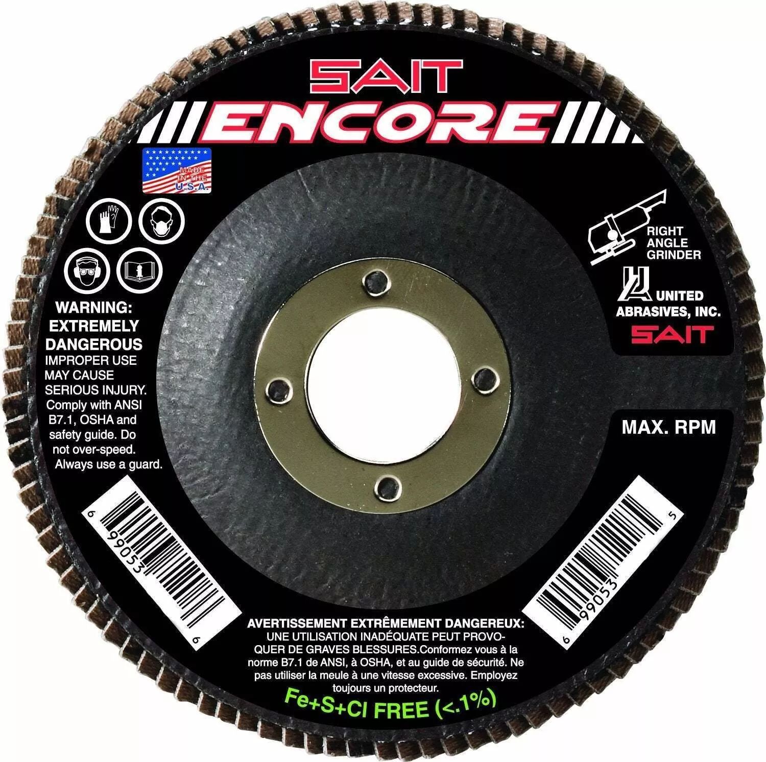 Refurbished United Abrasives SAIT 71225 Type 27 Encore Flap Disc 5" x 7/8" Z 36X (10-Pack) - Reebelo US