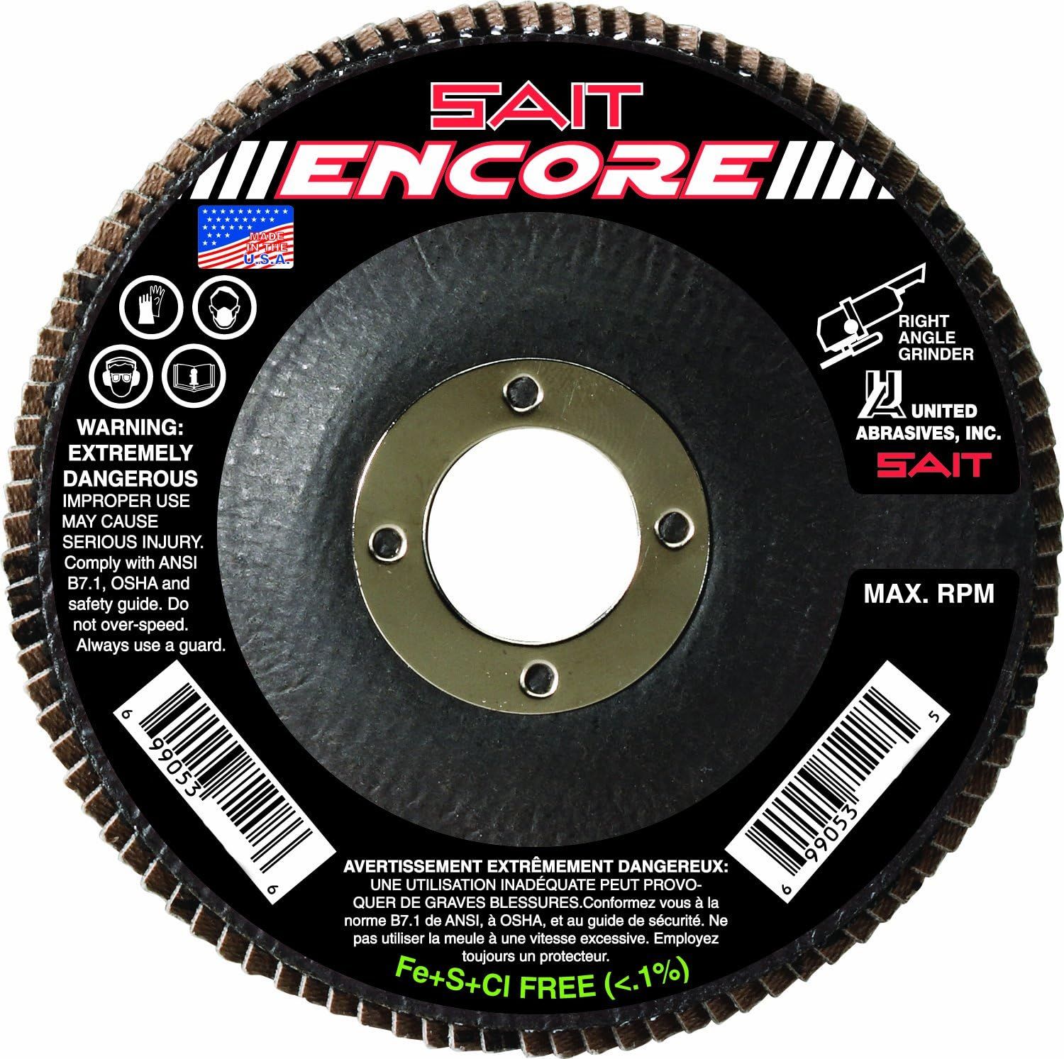 United Abrasives SAIT 71229 Type 27 Encore Flap Disc 5" x 7/8" Z 80X (10-Pack) - Black