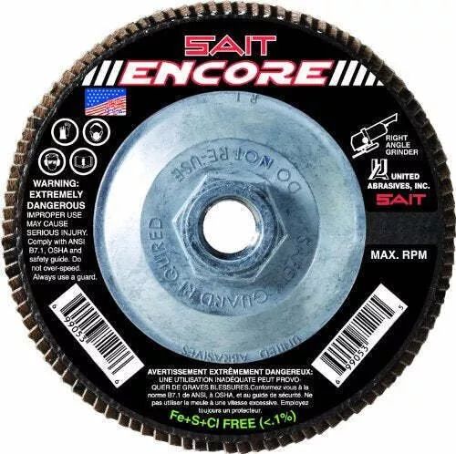 United Abrasives SAIT 71239 Type 27 Encore Flap Disc 5" x 5/8-11" Z 80X (10-Pack) - Grey