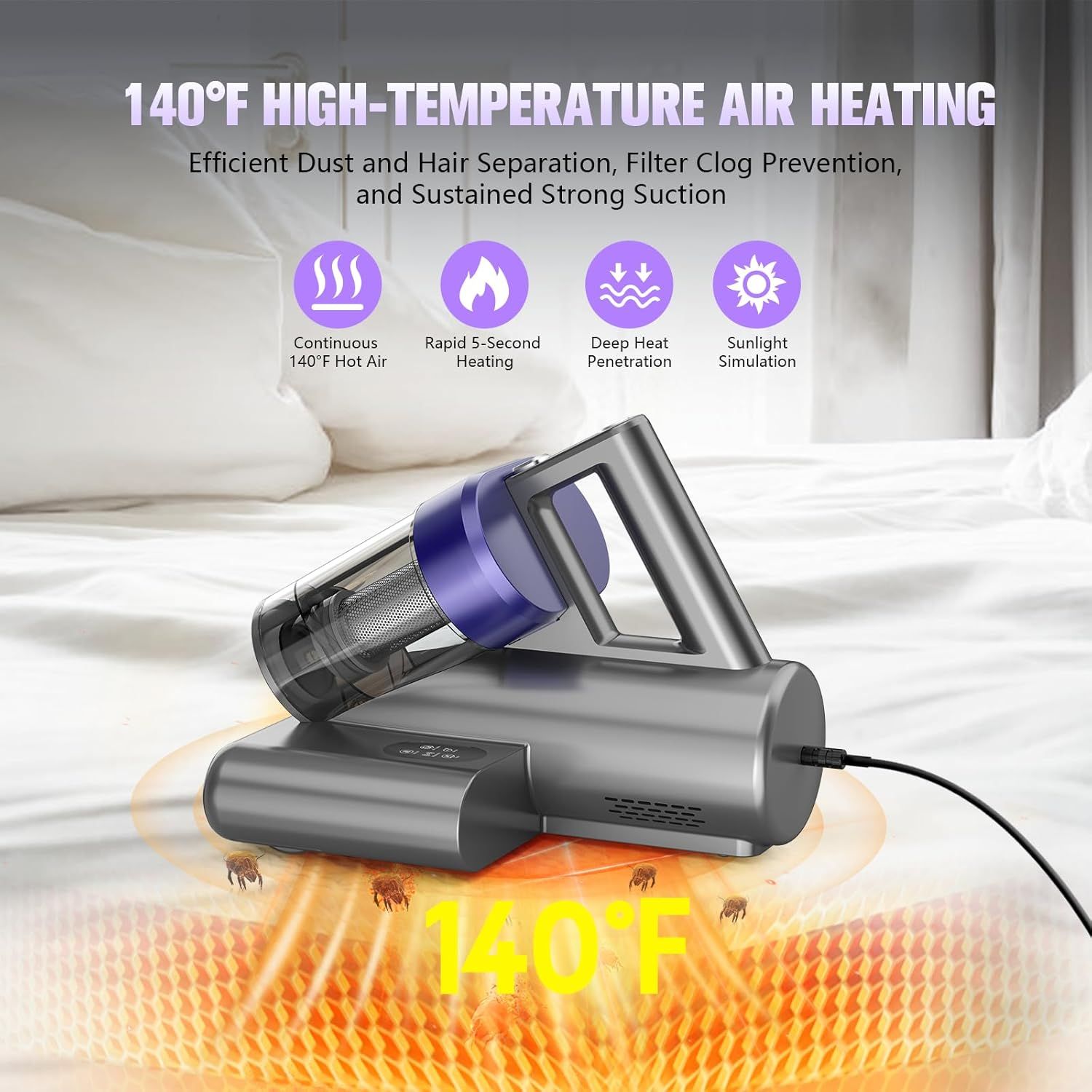 Refurbished UZK MV11-02 Mattress Vacuum Bed Vacuum with UV-C Light - Reebelo US