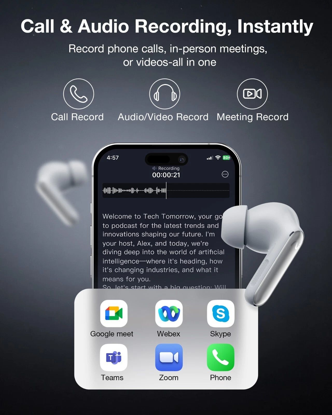 Refurbished viaim RecDot AI Note Taking Recorder Wireless Earbuds - Reebelo US