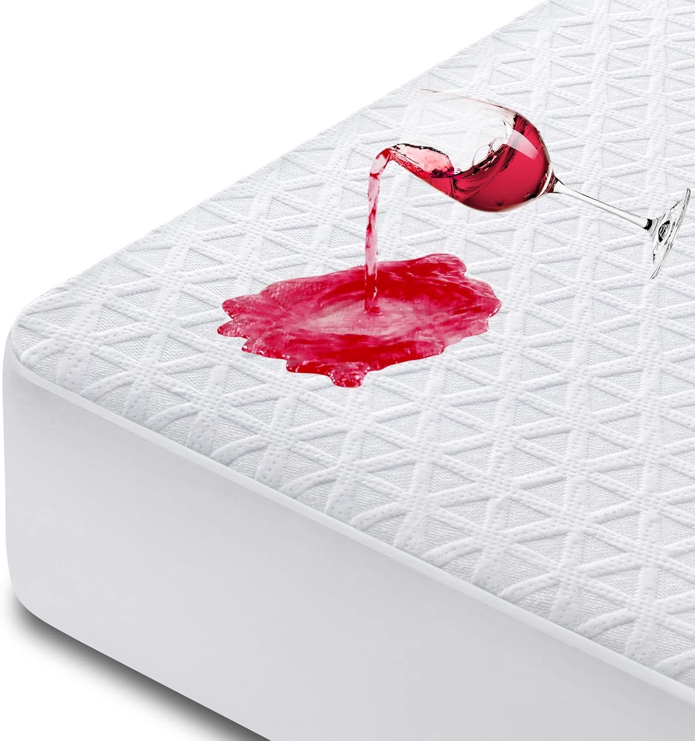 Wzhoufie 100% Waterproof Mattress Protector Queen (60"x 80") - White