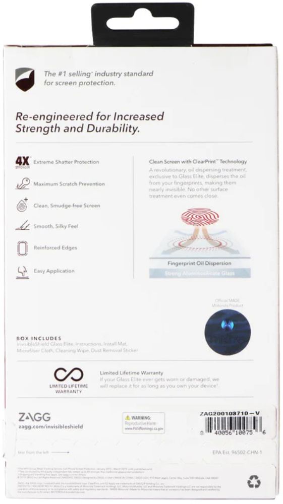 ZAGG Invisible Shield Glass Elite Screen Protector for Motorola Moto Z4 - Reebelo US