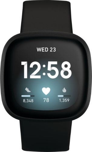 Fitbit Versa 3 Health and Fitness Smartwatch - 40mm - Black Aluminum Case with Black Elastomer Classic Wristband - Large Size