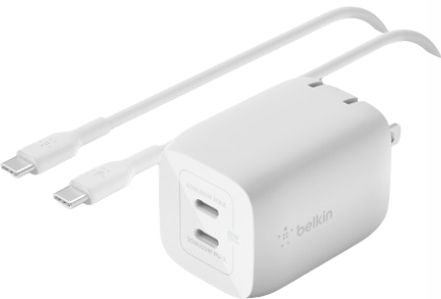 Belkin BoostCharge Pro Dual USB-C GaN Wall Charger with PPS 65W + USB-C to USB-C Cable
