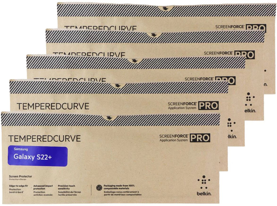 Belkin ScreenForce Pro TemperedCurve Screen Protector for Galaxy S22+ (5-Pack)
