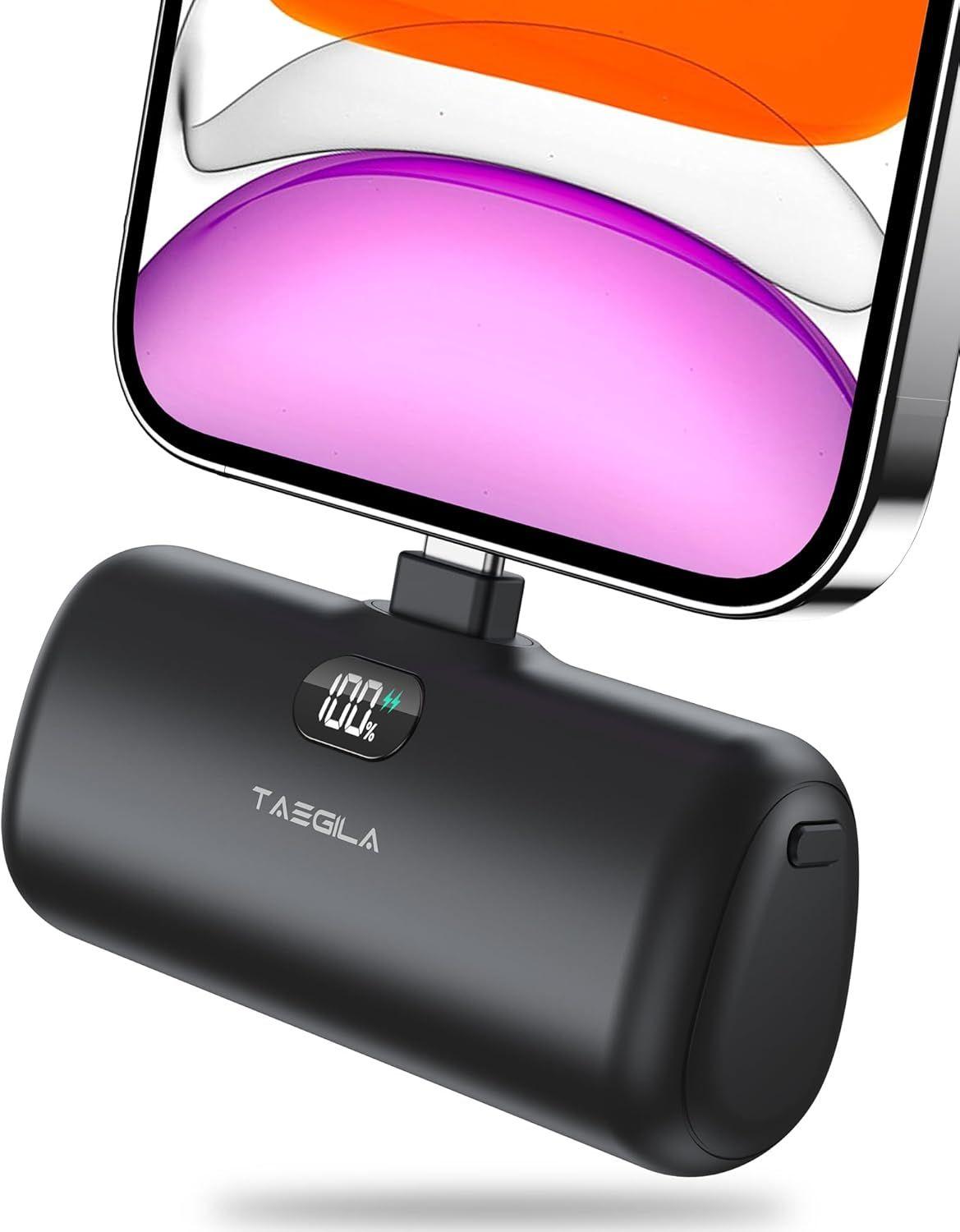 Taegila Small Portable Charger for iPhone 5000mAh with Built in Cable