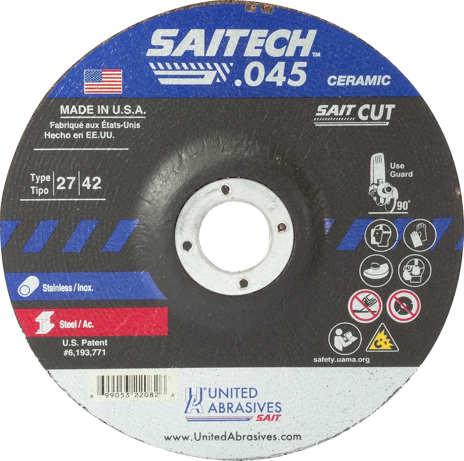 United Abrasives SAIT 22068 Saitech™ High Performance Cut-Off Wheels (Type 27/Type 42 Depressed Center) 4" x .045" x 5/8" (50-Pack)