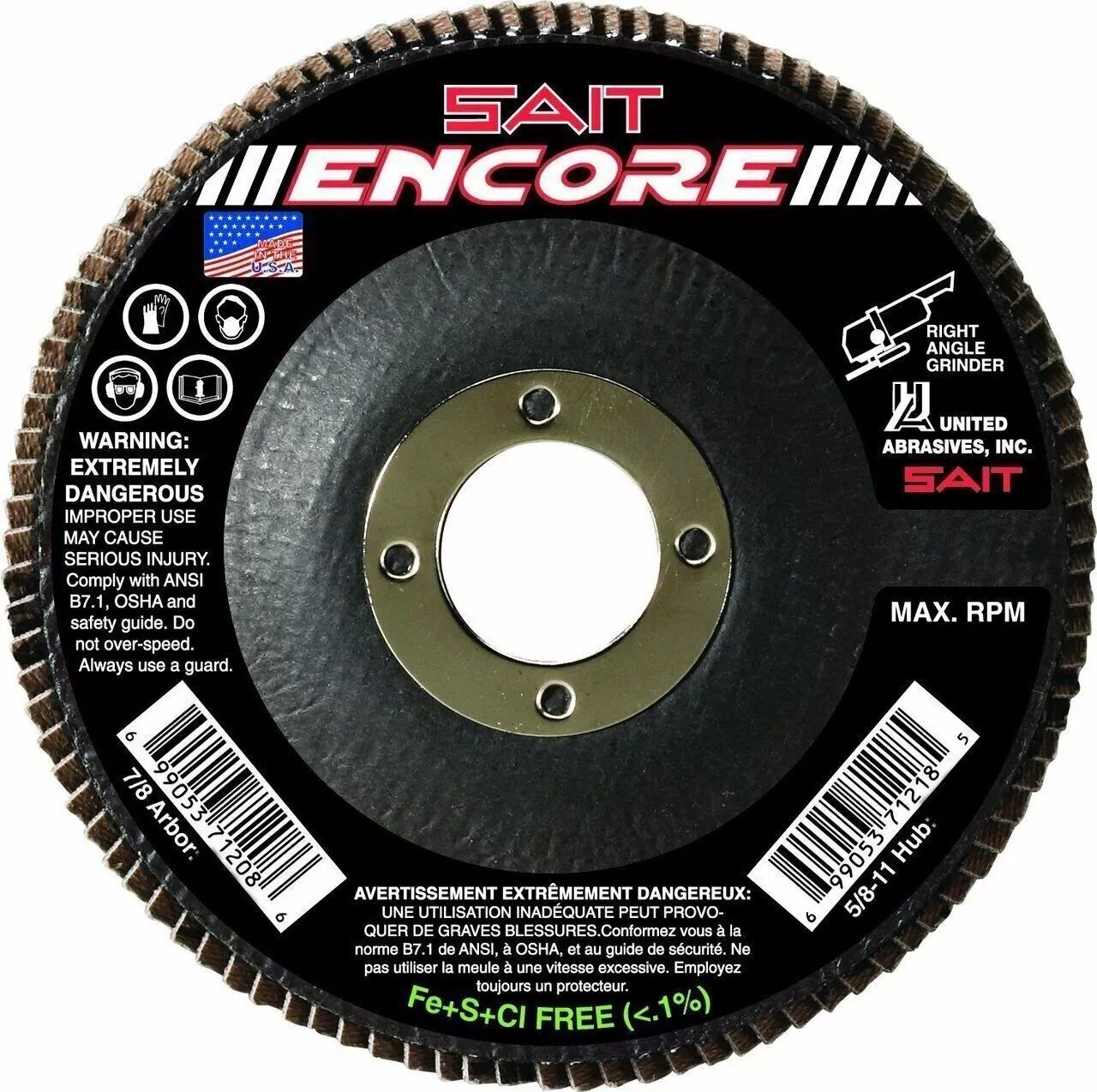 United Abrasives SAIT 71205 4-1/2x7/8 Encore Type 27 No Hub Zirconium Flap Discs (10-Pack)