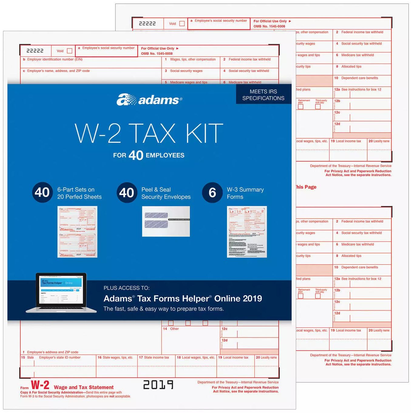 Adams 2019 W-2 Tax Kit for 40 Employees