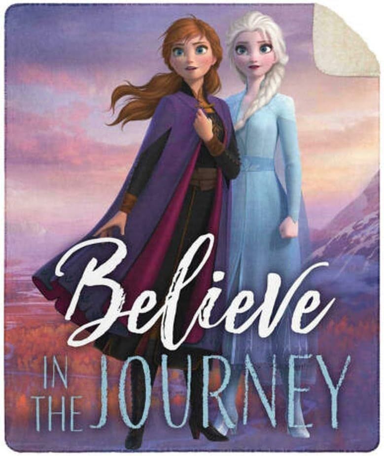 Disney Frozen II Cloud Touch Sherpa Throw Ana and Elsa Believe in the Journey (50in x 60 in)